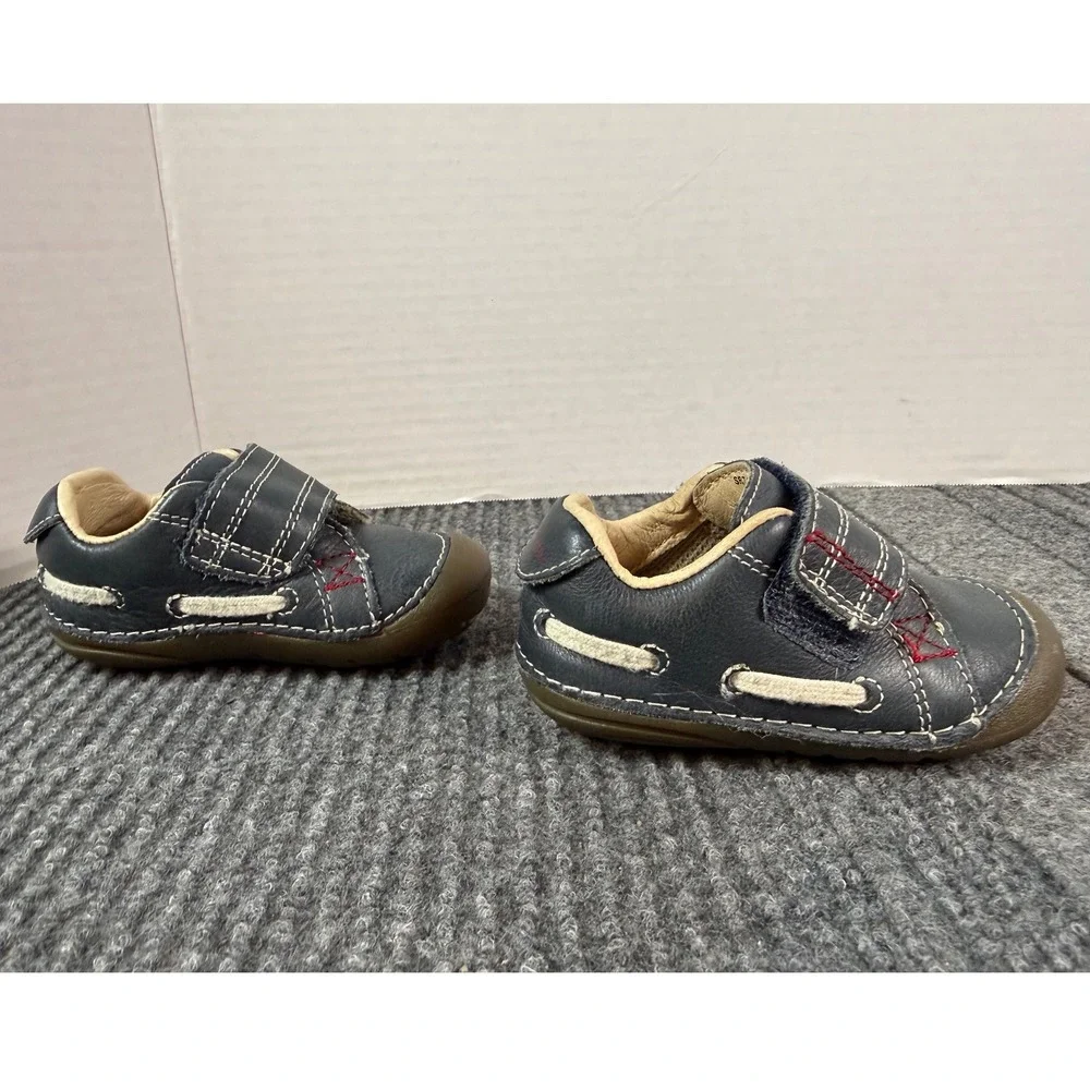 Stride Rite SRT SM Skip Navy Blue Leather Boat Shoes Toddler Boys 3.5M BB45590